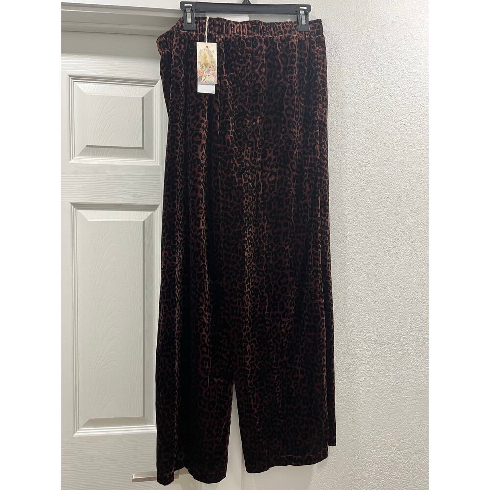 Johnny Was $278 Leopard Corduroy Velvet Wide Leg Brown Black Pants Size M - Picture 2 of 4
